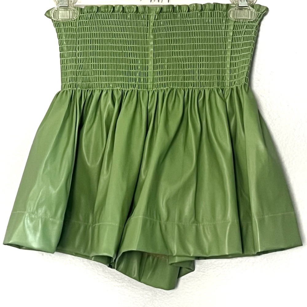 Queen of Sparkles Sage Green Smocked Faux Leather Mini Shorts - XSmall